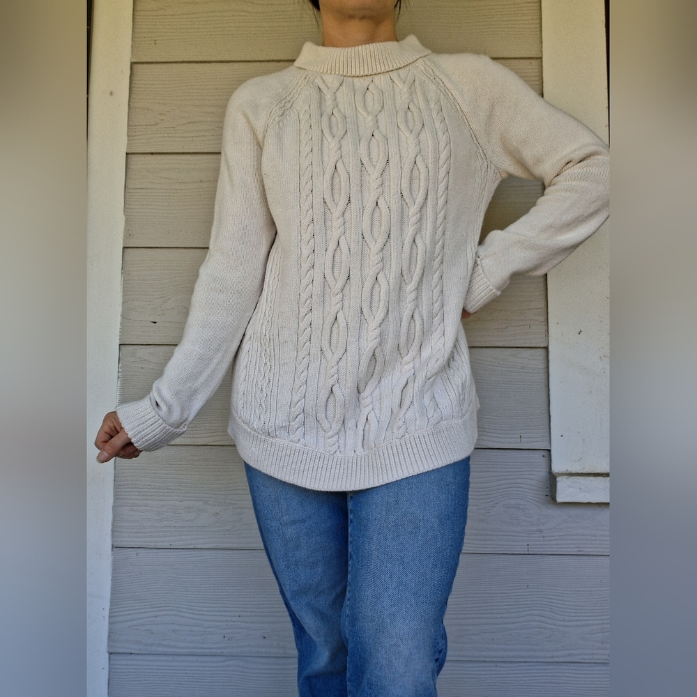 Talbots Cream Cable Knit Turtleneck Sweater